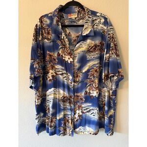 Hilo‎ Hattie Hawaiian Shirt Mens 4XL Blue Tropical Short Sleeve Button Up Adult
